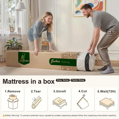 Miniatura 7 de JEEKEA Colchón de tamaño matrimonial, colchón híbrido de resortes interiores de 10 pulgadas en una caja con espuma viscoelástica para aliviar