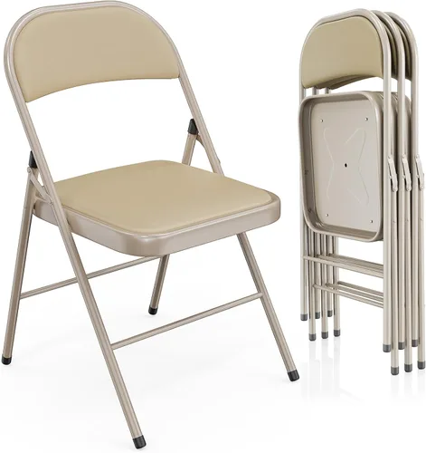 Miniatura 11 de VINGLI Paquete de 4 sillas plegables con asientos acolchados, marco de metal con asiento y respaldo de piel sintética, capacidad de 350 libras, Negro