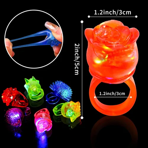 Miniatura 2 de KIMOBER Anillos iluminados, coloridos anillos de gelatina de silicona que brillan en la oscuridad, anillos LED parpadeantes para niños, recuerdos