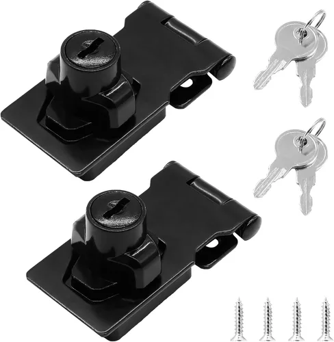Biaungdo 2 cerraduras con llave, cerraduras de seguridad negras de 2.5 pulgadas con perilla giratoria, cerrojo de bloqueo con llave, tornillos de