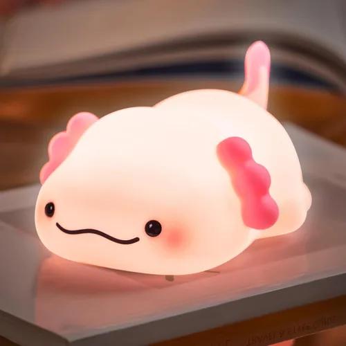 Luz Nocturna de Ajolote para Niños, Lámpara Squishy Linda Recargable - Luz Nocturna de Ajolote de Silicona Adorable para Regalo de Navidad para