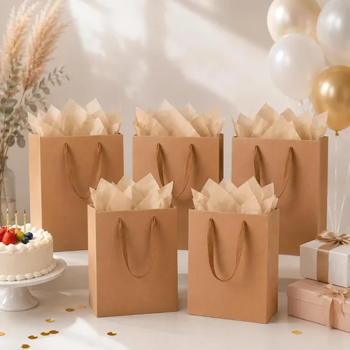 Miniatura 7 de 10 bolsas de regalo con papel de seda de 8 x 4 x 11 pulgadas. Kraft 8