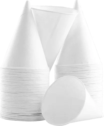 Copas de papel blanco ecológicas sin cera de 4.5 onzas, 100 unidades. Taza dispensadora pequeña para hielo afeitado, enfriador de agua de oficina,