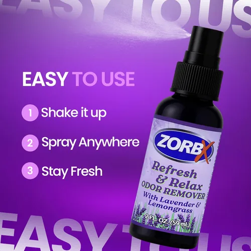 Miniatura 2 de ZORBX Refresh & Relax - Spray removedor de olores de 2 onzas con lavanda y citronela, solución permanente, ambientador y ambientador en aerosol
