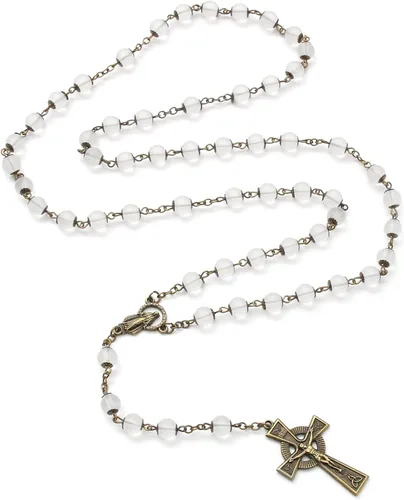 Miniatura 70 de KOMI Rosario de cuentas católicas para mujer, collar de cuentas de rosario con cruz de crucifijo, perlas de cristal, rosario, rosarios, católicos