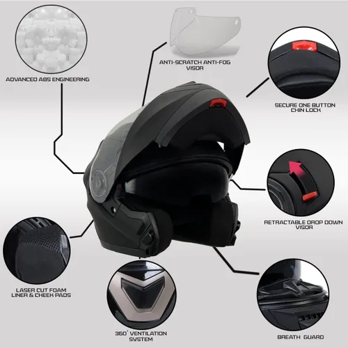 Miniatura 2 de Milwaukee Performance Helmets MPH9803DOT - Casco modular de motocicleta ionizado negro mate avanzado con visera desplegable
