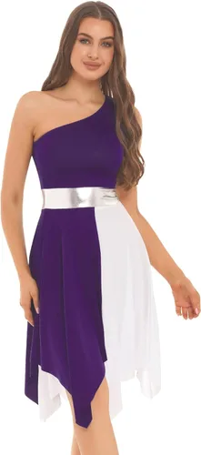 Miniatura 42 de easyforever Vestido de baile sin mangas con bloques de color para mujer, alabanza litúrgica, ropa de baile lírico, vestido de bata de adoración