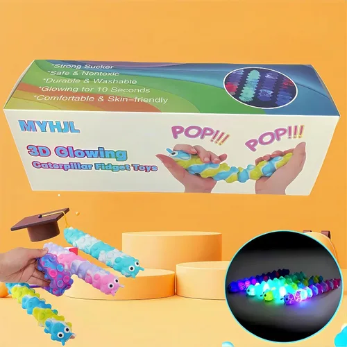 Miniatura 9 de 4 juguetes 3D de oruga para ansiedad con 10 segundos de iluminación, juguetes sensoriales de silicona con succión, antiansiedad, entrenador