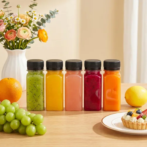 Miniatura 6 de TOMNK 45pcs 2oz Plastic Shot Juice Bottles with Caps, Ginger Shot Bottles, Reusable Clear Bulk Beverage Containers for Ginger Shot, Juice, Milk, and