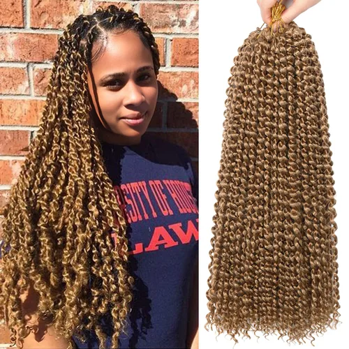 Miniatura 30 de Cabello Passion Twist de 30 pulgadas, cabello rubio de ondas de agua con ganchillo para mujeres, cabello rubio Passion Twist de ganchillo largo 27#