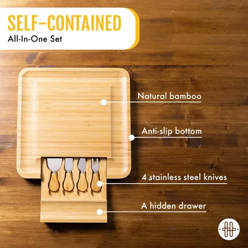 Miniatura 3 de Sky Solutions Tabla de charcutería – Tabla de madera para quesos de bambú de 13 x 13 pulgadas, para servir, cocina, hogar, juego de tablas de madera