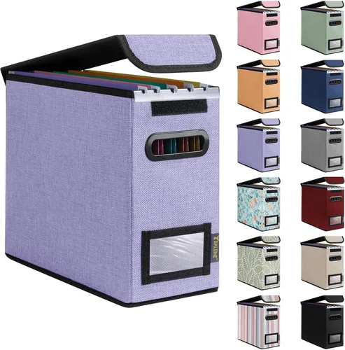 Miniatura 20 de Caja organizadora de archivos Baleine con tapa, organizador de carpetas de archivos plegable con deslizador de plástico, caja de carpetas