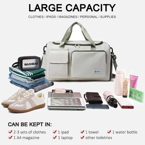 Miniatura 164 de Pequeña bolsa de gimnasio para mujer, bolsa de viaje con compartimento para zapatos
