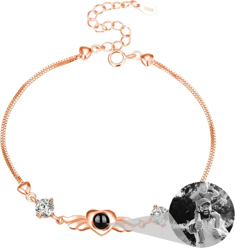 Miniatura 44 de Godchoices Pulsera de fotos personalizada, pulsera de proyección de fotos con imagen en el interior, collar con texto en inglés "I Love You