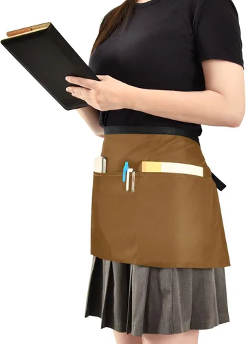 Miniatura 36 de DOMIKING Delantales de camarera con 3 bolsillos para camarera, delantal de chef corto para mujeres y hombres