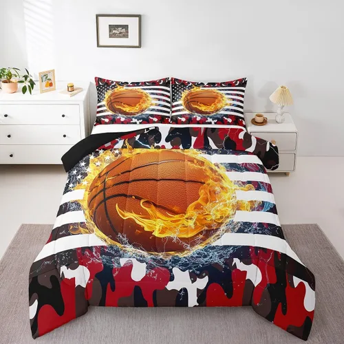 Miniatura 44 de Erosebridal Juego de edredón de bandera estadounidense tamaño individual para niños y adolescentes, juego de ropa de cama de camuflaje, edredón