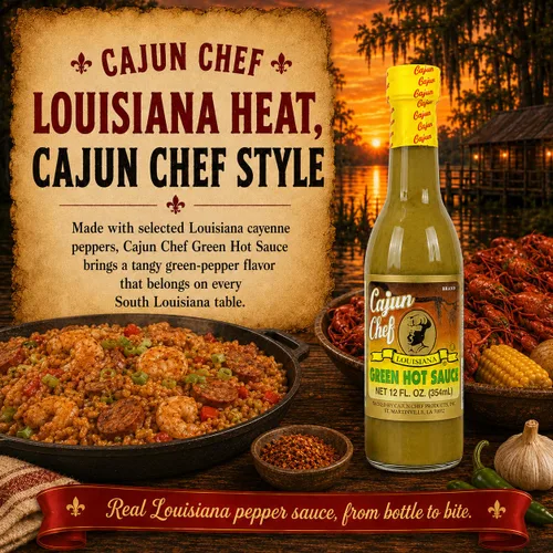 Miniatura 5 de Cajun Chef Green Louisiana - Salsa picante de 12 onzas (paquete de 3) – Salsa de pimienta de cayena verde suave hecha con pimientos de Luisiana