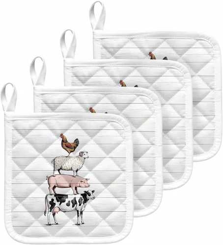 Juego de 4 soportes para ollas, de vaca, cerdo, oveja, pollo, animales de granja, para cocina, almohadillas calientes a prueba de calor, tablero de