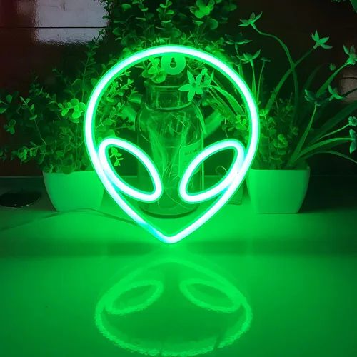 Miniatura 2 de JYWJ Luz de neón alienígena, USB o 3-AA alimentada por pilas de neón, decoración de pared de escritorio LED, varias fiestas, decoración de locales