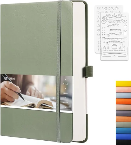 Miniatura 29 de EMSHOI - Cuaderno de puntos, 256 páginas A5, cuadrícula de puntos, papel grueso de 120gsm, 16 páginas perforadas, piel sintética suave, bolsillo