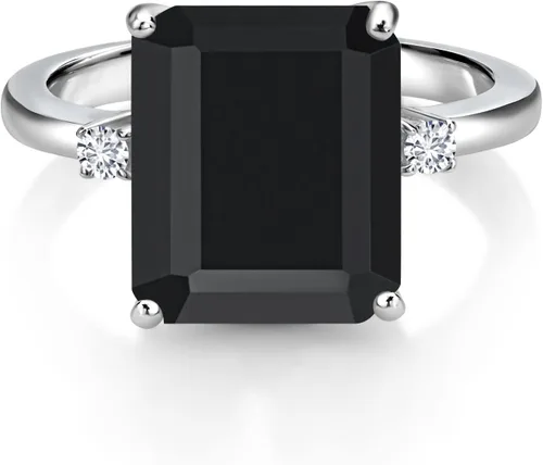 Miniatura 3 de Gem Stone King 5-7 Cttw Gemstone Birthstone and White Lab Grown Diamond 3-Stone Engagement Ring 925 Sterling Silver Center Emerald Cut 12X10MM