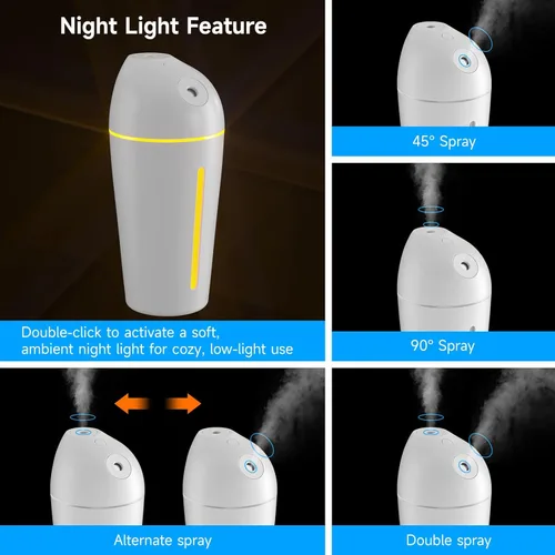 Miniatura 2 de Humidificador portátil a pilas (boquillas duales) - Humidificadores de aire pequeños para dormitorio, plantas, oficina, viajes, automóvil