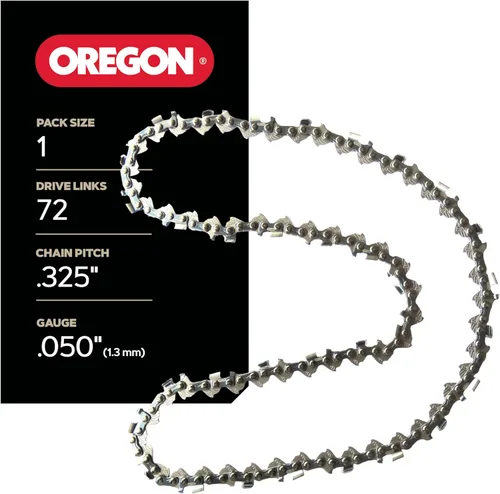 Oregon Cadena de motosierra M72 para barra de 18 pulgadas, paso de .325 pulgadas, calibre de .050 pulgadas, 72 eslabones de transmisión, hoja de