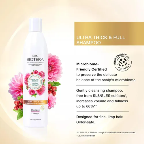 Miniatura 2 de Biotera Champú ultra grueso y voluminizador completo para cabello fino y flácido, añade volumen y plenitud con extracto de coco y café, mejora