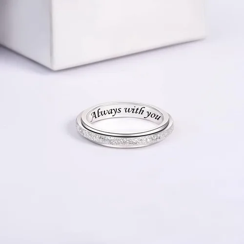 Miniatura 4 de Teioa Sterling Silver Spinner Fidget Ring Anti Anxiety Worry Relieving Boredom ADHD Autism Band Ring for Women Men
