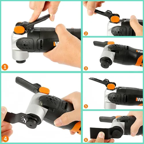 Miniatura 7 de 87 cuchillas oscilantes para herramientas, multiherramienta de liberación rápida de plástico de metal de madera, accesorios con papel de lija