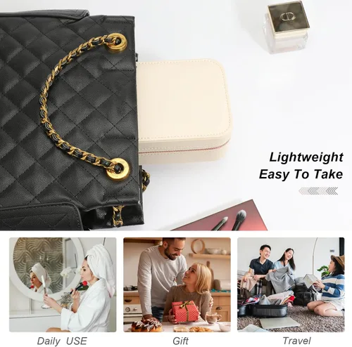 Miniatura 69 de Joyero pequeño, joyero de viaje portátil para mujer, mini organizador de viaje de 2 capas, regalo para mujeres y niñas, negro A