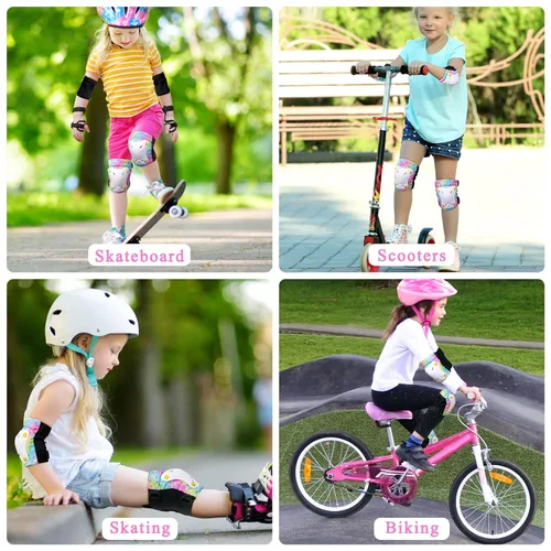 Miniatura 6 de FIODAY Rodilleras para niños, rodilleras para niños pequeños y coderas, muñequeras con bolsa de cordón, juego de equipo de protección ajustable