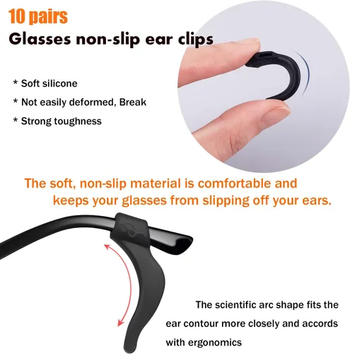 Miniatura 16 de PTSLKHN Ganchos de silicona suave para las orejas, 10 pares de lentes antideslizantes para lentes, lentes de sol, lentes de lectura