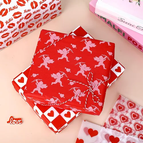 Miniatura 4 de JarThenaAMCS 100 hojas de papel de seda para el día de San Valentín, a granel, 10 diseños de corazón rojo de amor, cupido, lunares, hojas de papel
