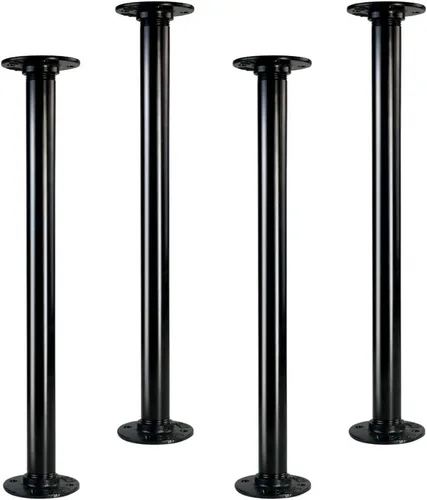 Miniatura 12 de GeilSpace Patas de mesa de tubo industrial de 12 pulgadas, patas de escritorio de metal negro rústico con bridas resistentes, juego de 4 para mesa