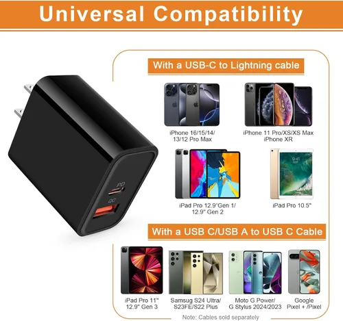 Miniatura 7 de Cargador USB tipo C de 20 W, cargador de carga rápida para Samsung Galaxy A17/A16/A07/S25FE/S25 Ultra/S25 Negro