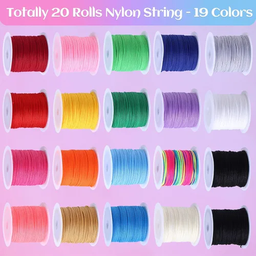 Miniatura 3 de Cuerda de nailon para pulseras, 20 rollos de cordón de nudo chino de 0.028 in Kumihimo para hacer pulseras de la amistad, hilo para hacer joyas