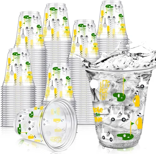 Miniatura 8 de Qinyoung 50 piezas de suministros para fiestas de golf, vasos de plástico transparente de 12 onzas, desechables, Let's Par-tee para deportes