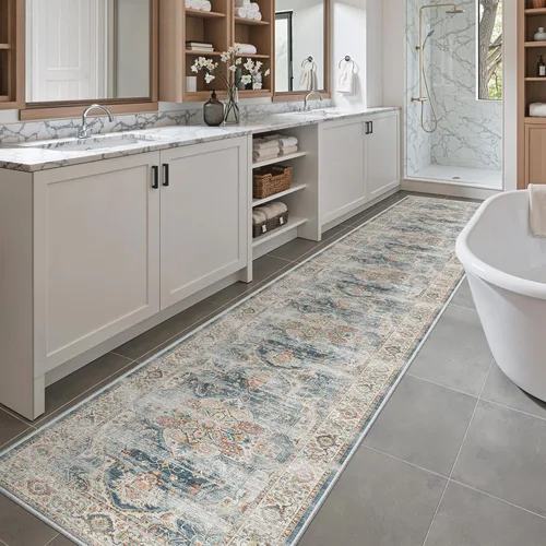 Miniatura 1002 de Madane Tapete lavable de 2 x 10 pies para pasillo, cocina, recibidor, clásico, suave, antideslizante para interiores, casa de campo, baño, sala