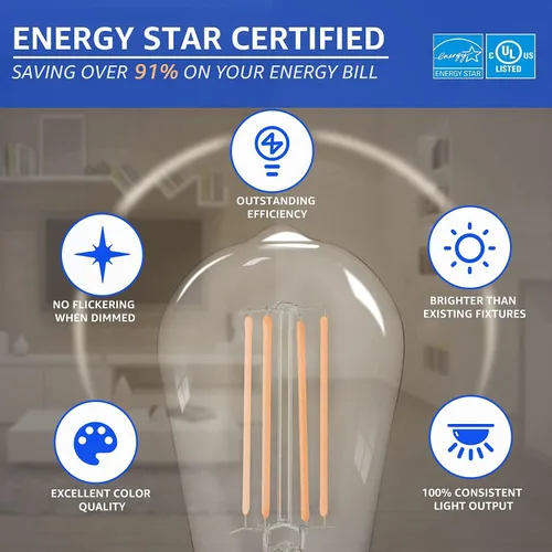 Miniatura 4 de MASTERY MART Bombilla LED de 100 W, bombillas Edison, bombillas regulables E26, 2700 K, blanco suave brillante, 9 W, 1100 lúmenes, bombilla vintage