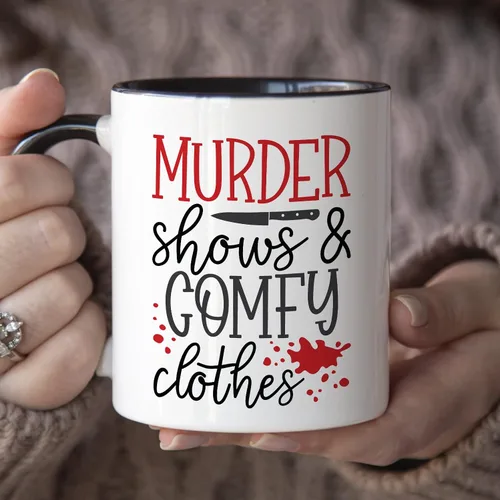 Miniatura 3 de YouNique Designs Murder Shows and Comfy Clothes - Taza de café True Crime de 11 onzas, mercancía de adicto al crimen, taza de café para mujeres