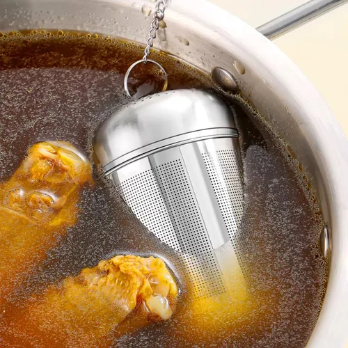 Miniatura 6 de Hemoton Bola de condimento de acero inoxidable con cadena para colgar, filtro de especias de malla fina para sopa, té, salmuera, cesta de cocina