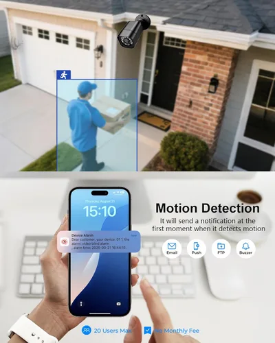 Miniatura 8 de Sistema de cámara de seguridad con cable de 4 canales 1080P, DVR CCTV AIWIXEN con disco duro de 512GB, 4 x cámaras de vigilancia para el hogar IP68