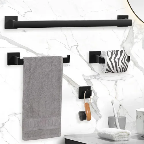 Miniatura 2 de VELIMAX Juego de 4 piezas de accesorios de baño de acero inoxidable de alta calidad, juego de toallero montado en la pared, negro mate, 24 pulgadas