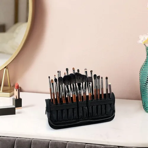 Miniatura 7 de Soporte para brochas de maquillaje de viaje negro, organizador de brochas de maquillaje resistente al agua, soporte portátil para brochas