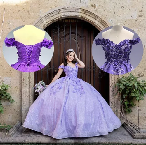 Miniatura 2 de Ftupza Preciosos vestidos de quinceañera florales 3D vestidos de tul hinchados para mujeres fuera del hombro vestido de fiesta largo FFtu09