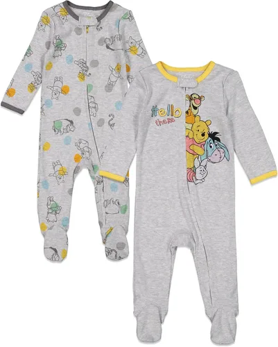 Disney Winnie the Pooh Lion King Monsters Inc. Pixar Toy Story Baby Paquete de 2 overoles Sleep N' Play para recién nacidos hasta niños pequeños