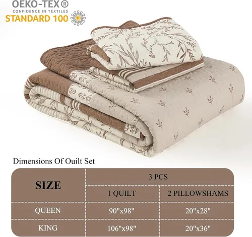 Miniatura 4 de DDUOXIN Edredón 100 % algodón, tamaño King, moderno edredón botánico a rayas con 2 fundas de almohada, colcha reversible, ligero, delgado, juego