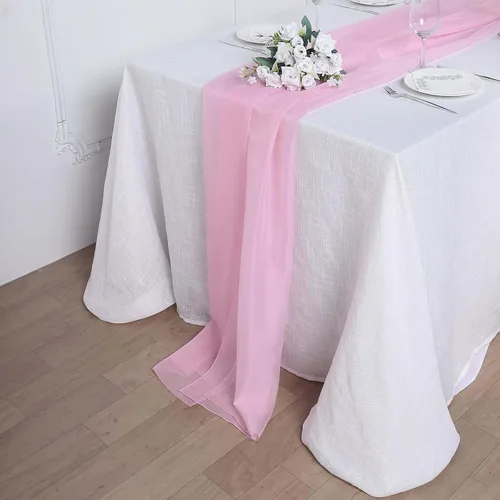 Miniatura 13 de Tableclothsfactory Camino de mesa de gasa de amatista de 22 x 80 pulgadas para bodas, fiestas, banquetes, decoración, ajuste rectangular y mesa