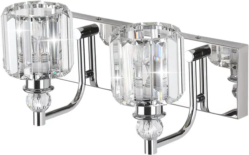 Miniatura 2 de Ralbay - Luces de tocador de cristal, 2 luces, modernas lámparas de cromo de cristal para iluminación de baño, para usar sobre el espejo
